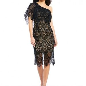 Dress The Pop Black Lace One Shoulder Dress NWT